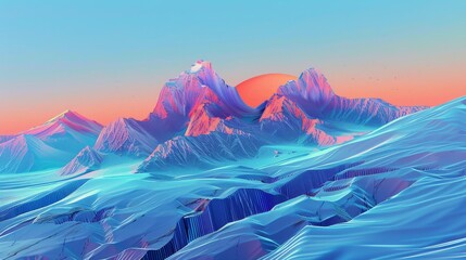 Wall Mural - A bright daytime landscape with futuristic and digital mountains