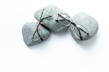 Sticker - Eye glasses with different lenses, top view. Eyes healthcare concept