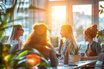 Wall Mural - young business people working in an sunny office