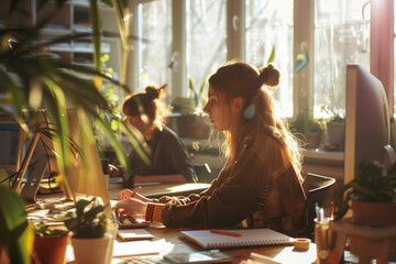 Wall Mural - young business people working in an sunny office