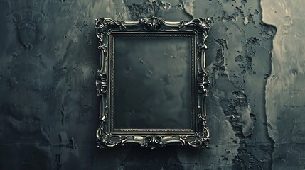 Aufkleber - old silver frame with empty grunge canvas for your picture photo image beautiful vintage background : Generative AI
