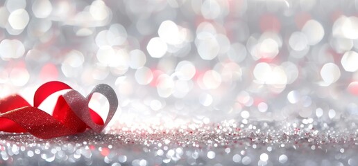 Ribbon shaped hearts on a shiny background for Valentine's Day