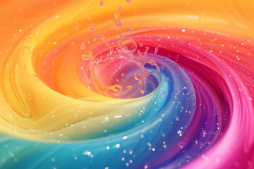 Wall Mural -  illustration of An abstract illustration featuring a vibrant, rainbow-colored vortex with a surface lined with water droplets


