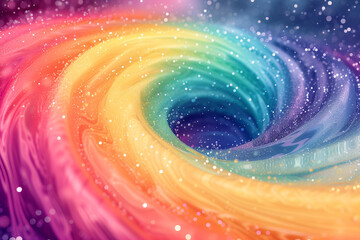 Wall Mural -  illustration of An abstract illustration featuring a vibrant, rainbow-colored vortex with a surface lined with water droplets


