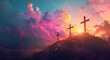 © Mark - An image of the Crucifixion of Jesus Christ at sunset - Three crosses on a hillside