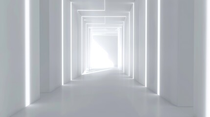 Wall Mural - White 3d studio abstract background Clean and bright space with lights motion Shiny footage with copy space for business presentation Seamless loop : Generative AI