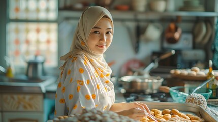 Arab Woman Cooking in Traditional Kitchen