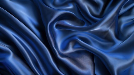 Poster - Dark blue silk satin Soft folds Fabric Navy blue luxury background Space for designWavy lines Banner Flat lay top view table Beautiful Elegant Birthday Christmas Valentines Day : Generative AI