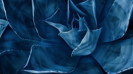 Poster - agave cactus abstract natural pattern background dark blue toned : Generative AI