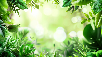 Bright and lush green foliage with sunlight bokeh, ideal for nature backgrounds, fresh designs, and eco-friendly projects.