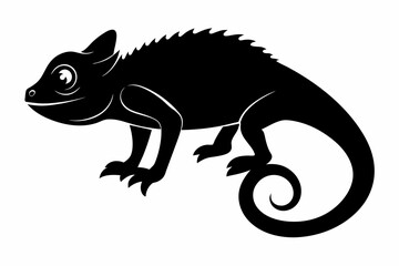 Wall Mural - Silhouette of a chameleon isolated on a white background. Black lizard illustration in a simple design. Concept of animal illustration, reptile, minimalistic design, wildlife icon