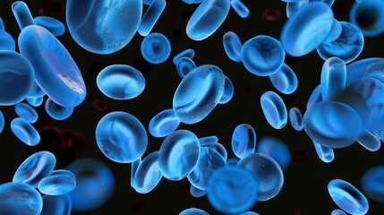 Wall Mural - A blue blood platelets floating on black background