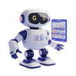 © Roni - A robo-advisor, fintech services, The image shows a 3D illustration of a robot looking at a digital screen with graphs and data, isolated on transparent background