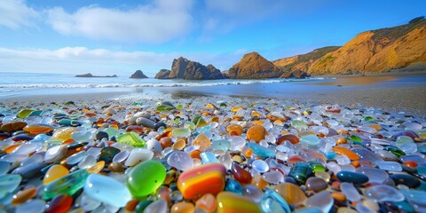 Wall Mural - The surreal Glass Beach in California, USA, covered in colorful sea glass pebbles