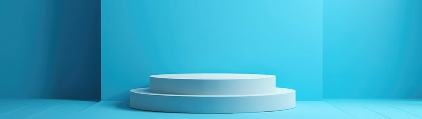 Wall Mural - Round podium or pedestal with blue background