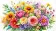 © tammanoon - Colorful summer flowers bouquet with watercolor , floral, vibrant, botanical, blooms, artistic, painting, vibrant, cheerful