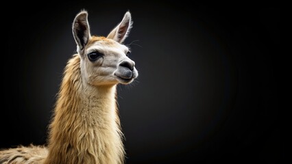 Llama isolated on plain black background with copy space, llama, black background, isolated, plain, copy space, cute