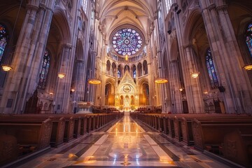 The impressive Cathedral of St. John the Divine in New York City, featuring a massive nave and intricate facade