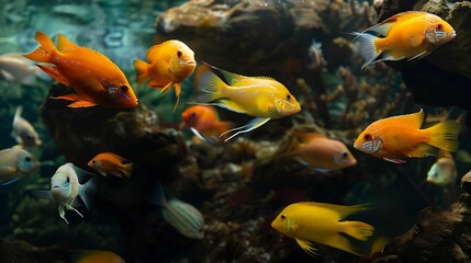 Aquarium with cichlids fish from lake malawi : Generative AI