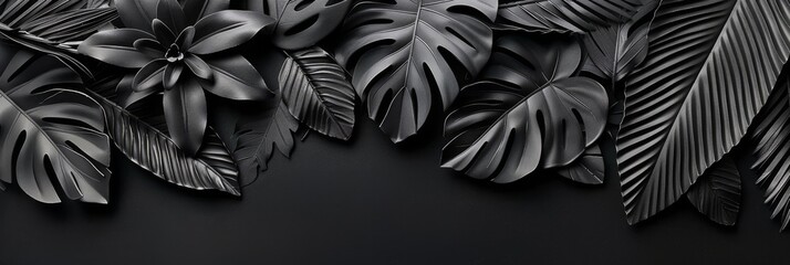 Abstract black leaf textures, dark nature concept for tropical leaf background design