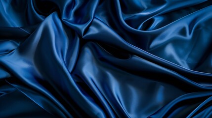 Poster - Beautiful dark blue silk satin background Soft folds on shiny fabric Luxury background with space for design Web banner Flat lay Table top view Christmas Valentines Day : Generative AI