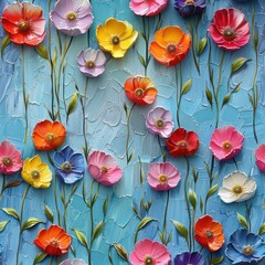 Wall Mural - Transparent beautiful rainbow 3d oil texture flowers pattern background