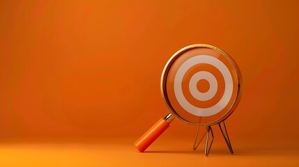Leinwandbilder - Target board inside vintage magnifying glass for focus business objective on orange background and copy space Search goal strategy success successful marketing strategy goals : Generative AI