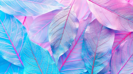 Poster - Macro leaves background texture blue turquoise pink color Transparent skeleton leaves Bright expressive colorful beautiful artistic image of nature : Generative AI