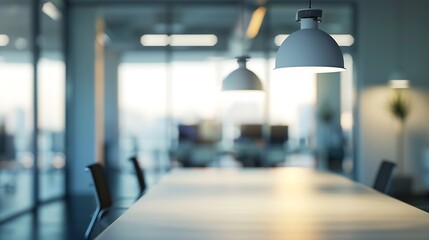 Aufkleber - Beautiful blurred background of a light modern office interior with panoramic windows and beautiful lighting : Generative AI