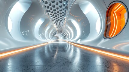 Futuristic Corridor with Modern Architecture and Sleek Design Elements 3D Render