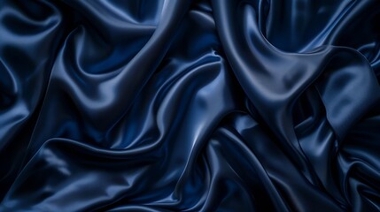 Poster - Abstract dark background Silk satin fabric Navy blue color Elegant background with space for design Soft wavy folds  Christmas birthday anniversary award Template : Generative AI