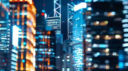 Poster - Abstract futuristic cityscape view with modern skyscrapers Hong Kong : Generative AI
