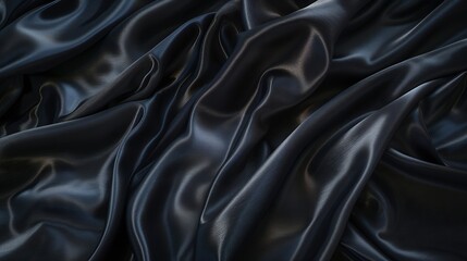 Poster - Black gray satin dark fabric texture luxurious shiny that is abstract silk cloth panorama background with patterns soft waves blur beautiful : Generative AI