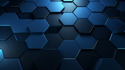 Wall Mural - An image of a dark network of hexagons lit with an electric blue light, representing digital connectivity