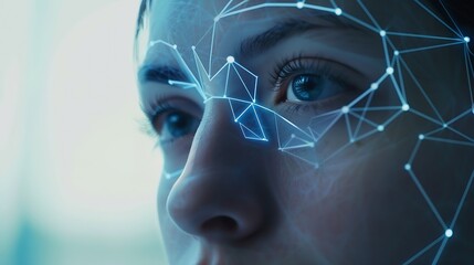 Aufkleber - Deepfake  concept Facial tracking detection and recognition technology cyber security system concept : Generative AI