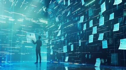 Leinwandbilder - Individuals with document holograms in information system archiving important documents in online databases to be accessed at any time document database management Storing document fil : Generative AI