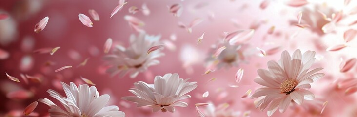 Wall Mural - White Daisies Falling Against a Pink Background