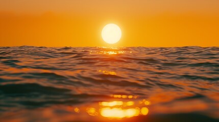 Poster - Bright sunset with large yellow sun under the sea surface : Generative AI