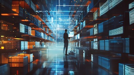 Leinwandbilder - Individuals with document holograms in information system archiving important documents in online databases to be accessed at any time document database management Storing document fil : Generative AI