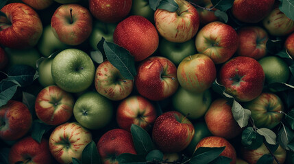 Wall Mural - Flat lay apple background. 