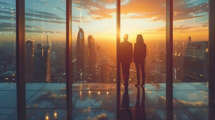 Wall Mural - Business people observing city from high rise