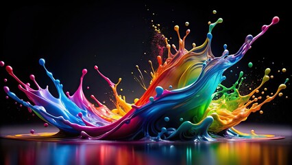 Wall Mural - Colorful liquid splashes and swirls on black background , paint, oil, ink, dynamic, motion, design, advertising, splash, waves