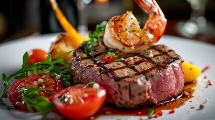 Wall Mural - Healthy and delicious steak food with seafood on the beach shop