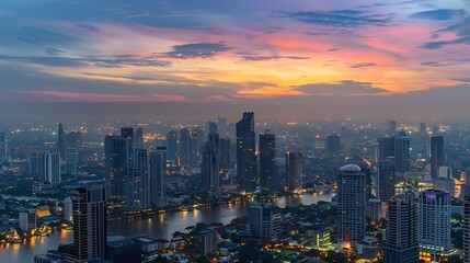 Poster - Bangkok city Thailand with beautiful sky Bangkok at night time : Generative AI