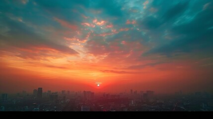 Poster - Sky sunset background panorama concept Skyline top view Evening sunset sky and the morning sunrise In the city Colorful with copy space Empty beautiful sky panoramic view twilight time : Generative AI