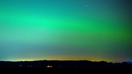 Wall Mural - Green Aurora Borealis in night sky, time lapse view