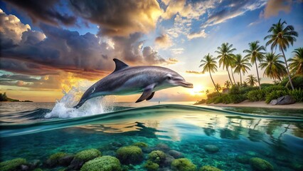 Digital of a realistic dolphin in a stunning National Geographic scene , dolphin, marine life, wildlife, ocean, nature