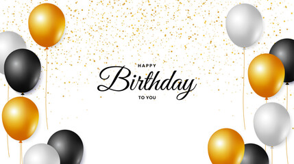 Happy birthday template design. Birthday celebration background with balloon and confetti decorations. Vector illustration