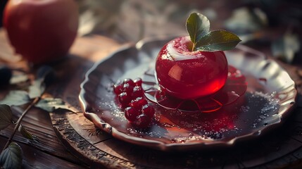 Wall Mural - Jelly from garnet juice and an apple in a chocolate plate