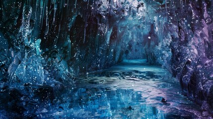 Wall Mural - Mystical cavern with fungi glow and mercury pools evoking mystery and Black Friday hints backdrop